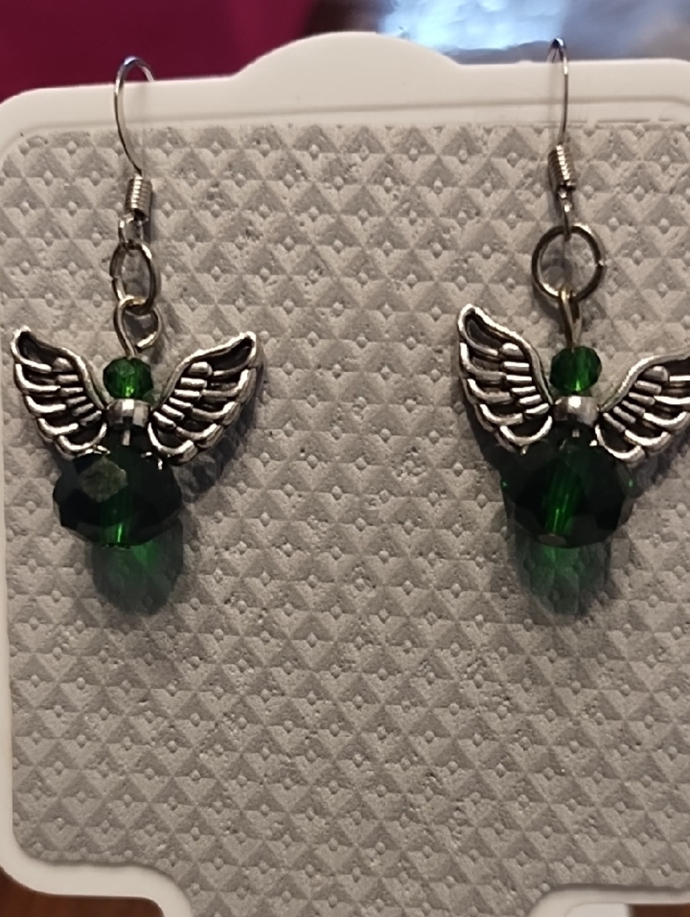Green Angel Wing Drop Earrings - Unbranded